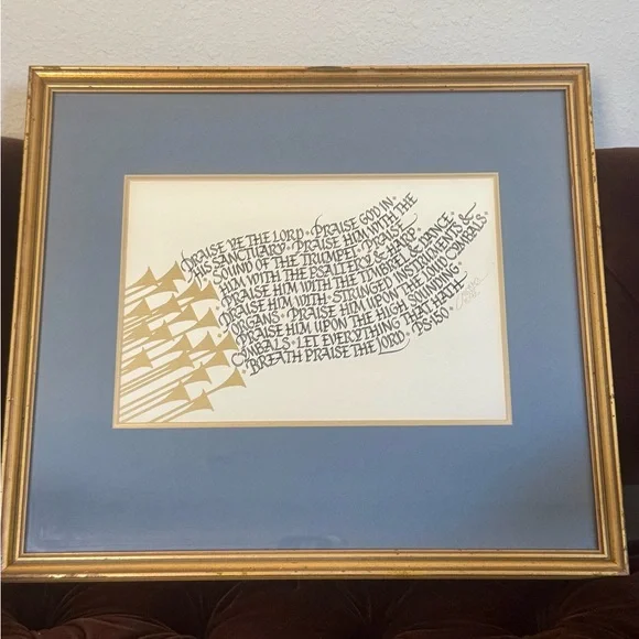 Framed Michael Podesta Art with Gold Wood Frame “Praise Ye The Lord” Psalm 150 - Picture 1 of 10
